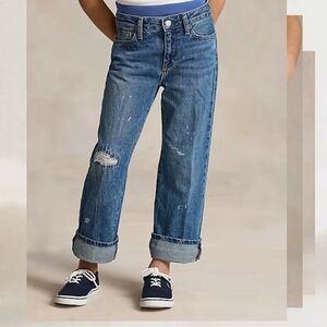 Polo Ralph Lauren Girls High Rise‎ Wide Leg Jeans with Paint Print 14